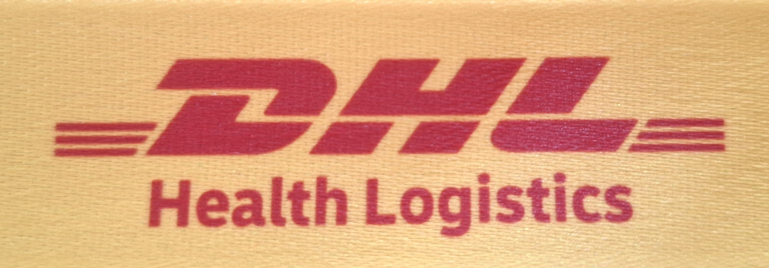 DHL Health Logistics logo on a yellow background.